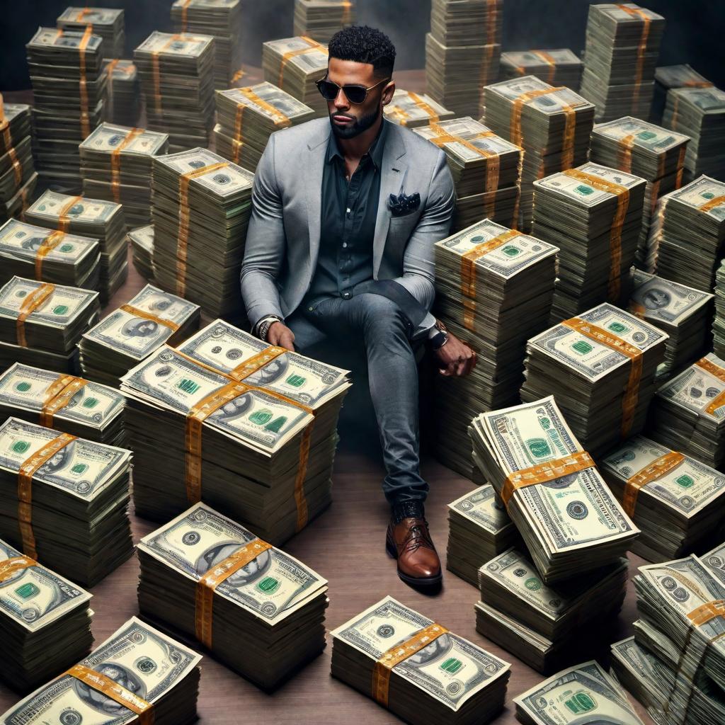  money stacks hyperrealistic, full body, detailed clothing, highly detailed, cinematic lighting, stunningly beautiful, intricate, sharp focus, f/1. 8, 85mm, (centered image composition), (professionally color graded), ((bright soft diffused light)), volumetric fog, trending on instagram, trending on tumblr, HDR 4K, 8K