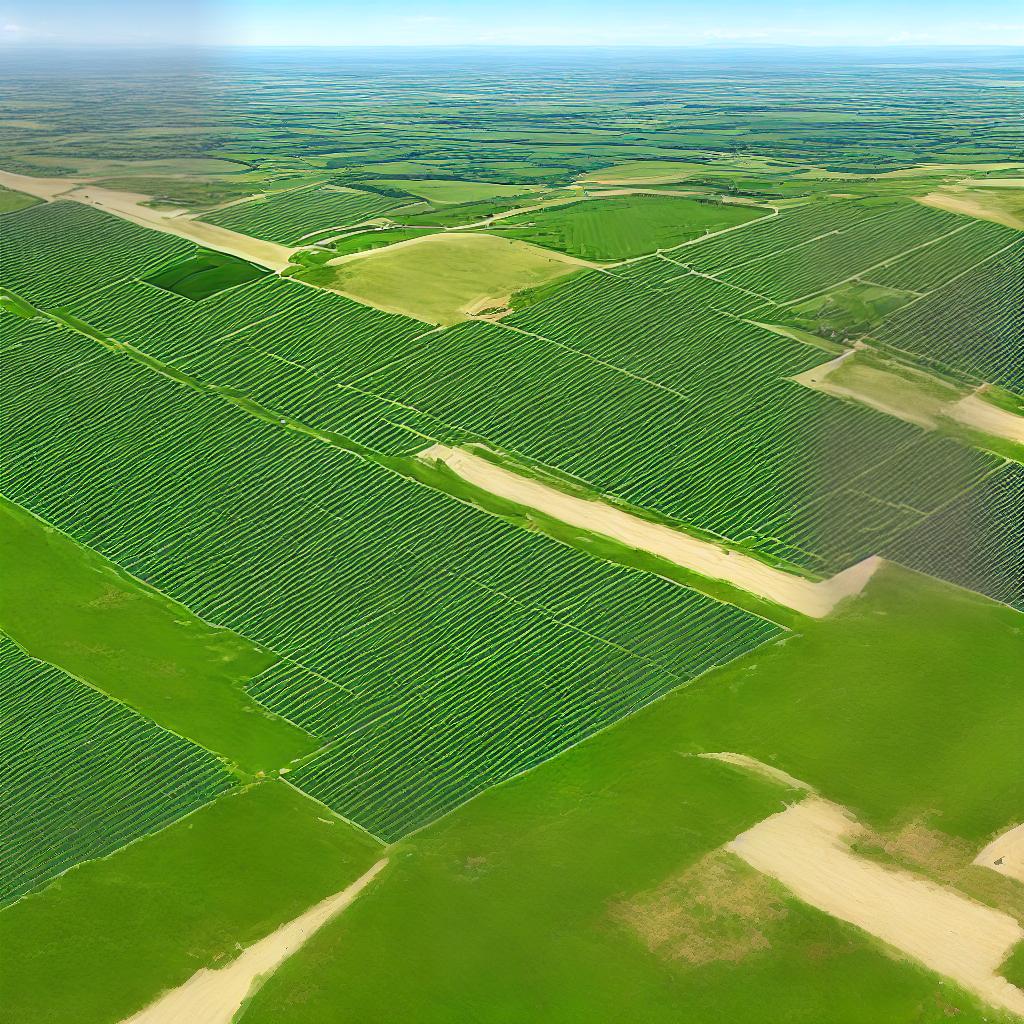  A high-tech farm with advanced machinery and drones monitoring crops, ((a futuristic masterpiece))), showcasing the (((best quality))) of agricultural technology. The scene depicts the farm in (((8k))), high detailed and ultra-detailed resolution. The main subject of the scene is a ((harvesting robot)) efficiently gathering crops in the field. The elements of the scene include ((automated irrigation systems)), (((solar panels))), (a control center with multiple screens), and (a bird's-eye view of the vast farmland). The color palette is vibrant, with a mix of lush green crops and metallic tones of the machinery. The lighting captures the essence of a sunny day, with bright rays illuminating the farm. hyperrealistic, full body, detailed clothing, highly detailed, cinematic lighting, stunningly beautiful, intricate, sharp focus, f/1. 8, 85mm, (centered image composition), (professionally color graded), ((bright soft diffused light)), volumetric fog, trending on instagram, trending on tumblr, HDR 4K, 8K