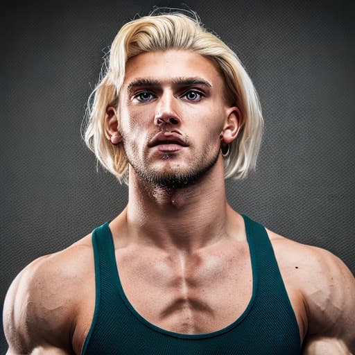 portrait+ style Russian queer fitness model blonde hunk dude face