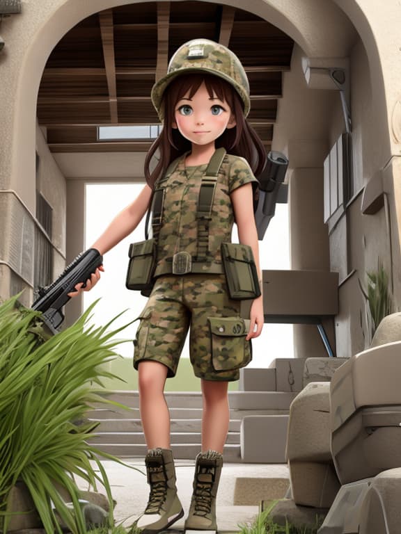  Camouflage clothing full body bicep rifle shoot fighting girl cute