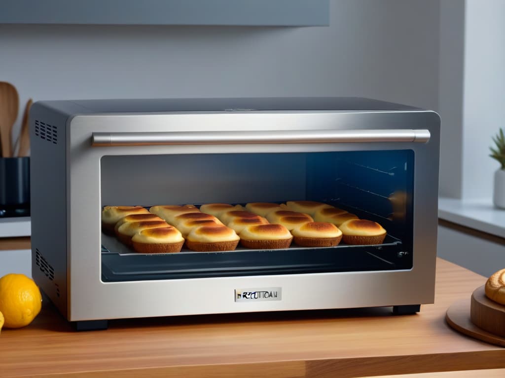  An ultradetailed 8k image of a sleek, modern stainless steel convection oven specifically designed for baking pastries and cakes. The oven is adorned with a digital display showing precise temperature control settings, a timer, and various baking modes. Its minimalist design features clean lines, a large transparent oven door, and subtle branding in elegant lettering. The background is a soft, neutraltoned kitchen setting with marble countertops, a few neatly displayed baking tools, and a hint of natural light filtering through a window, creating a serene and inviting atmosphere. hyperrealistic, full body, detailed clothing, highly detailed, cinematic lighting, stunningly beautiful, intricate, sharp focus, f/1. 8, 85mm, (centered image composition), (professionally color graded), ((bright soft diffused light)), volumetric fog, trending on instagram, trending on tumblr, HDR 4K, 8K