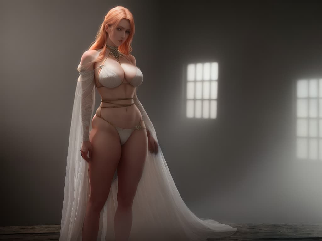  , masterpiece, highest quality, 8K, HDR, solo, 1 Female white, ((full body)) BREAK straight ginger hair, radiant blue eyes, , sad, age 25, tall (()), ex now a Prisoner, In jail, wearing a loincloth and bare s, tight neck choker, bimbo , abused BREAK hyper realistic, (((extremely detailed, rendered))), (((absurd resolution, beautiful, raw image))) (professionally color graded), beautiful detailed clothing, ((bright soft diffused light)), (centered image composition), hyperrealistic, full body, detailed clothing, highly detailed, cinematic lighting, stunningly beautiful, intricate, sharp focus, f/1. 8, 85mm, (centered image composition), (professionally color graded), ((bright soft diffused light)), volumetric fog, trending on instagram, trending on tumblr, HDR 4K, 8K