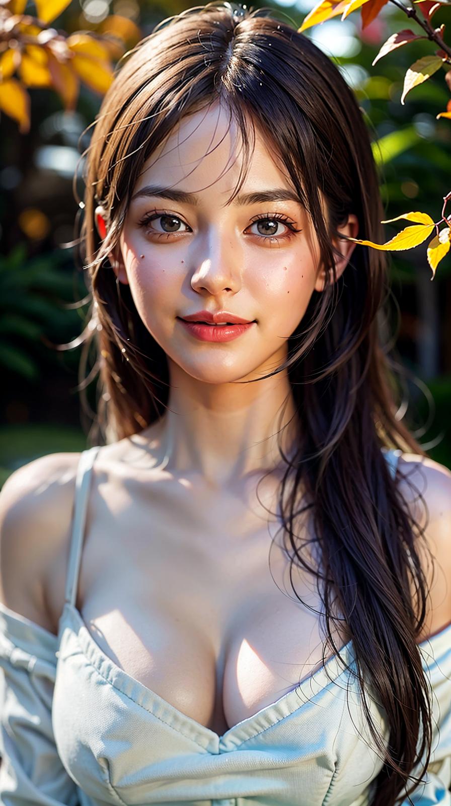  ultra high res, (photorealistic:1.4), raw photo, (realistic face), realistic eyes, (realistic skin), <lora:XXMix9_v20LoRa:0.8>, ((((masterpiece)))), best quality, very_high_resolution, ultra-detailed, in-frame, autumn leaves, girl, vibrant colors, innocent smile, nature, serene, picturesque, traditional beauty, youthful, delicate, enchanting, graceful, ethereal, whimsical, radiant, captivating, charming, tender, peaceful