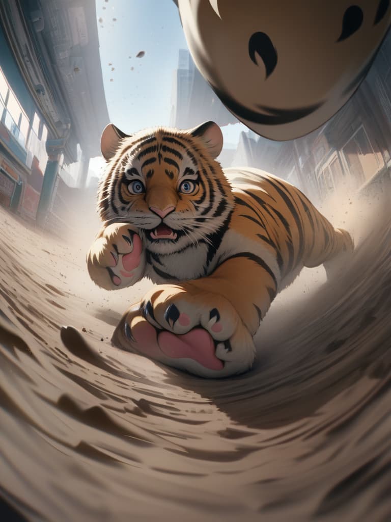  (((close up of paw sole))),((((ant's viewpoint))),walking tiger,great power,tiger raises right paw,(((tiger paw sole))),((((animal photo))))1.5,((((geography)))),powerful photo from directly below,tiger front view,rolling dust,super analysis,super precision,super high resolution,8K, masterpiece, best quality,8k,ultra detailed,high resolution,an extremely delicate and beautiful,hyper detail