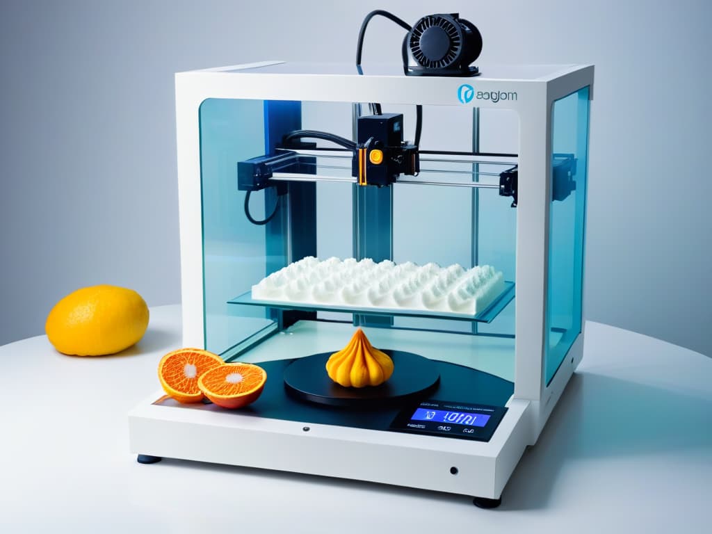  An ultradetailed 8k image of a sleek, futuristic 3D printer specifically designed for pastry creations, set against a clean white background. The printer is intricately crafting a delicate and ornate sugar sculpture, showcasing its precision and capabilities in the realm of pastry artistry. hyperrealistic, full body, detailed clothing, highly detailed, cinematic lighting, stunningly beautiful, intricate, sharp focus, f/1. 8, 85mm, (centered image composition), (professionally color graded), ((bright soft diffused light)), volumetric fog, trending on instagram, trending on tumblr, HDR 4K, 8K