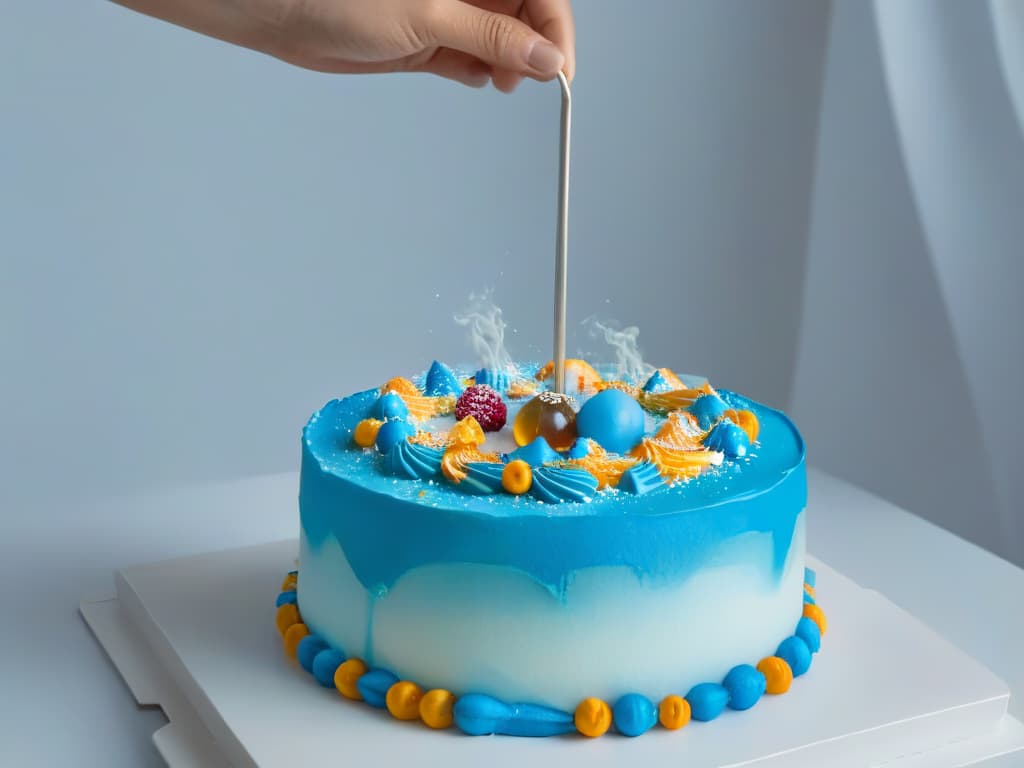  An ultradetailed closeup image of a molecular structure showing the chemical reactions that occur during the baking process of a cake, with colorful atoms bonding and forming new compounds. hyperrealistic, full body, detailed clothing, highly detailed, cinematic lighting, stunningly beautiful, intricate, sharp focus, f/1. 8, 85mm, (centered image composition), (professionally color graded), ((bright soft diffused light)), volumetric fog, trending on instagram, trending on tumblr, HDR 4K, 8K