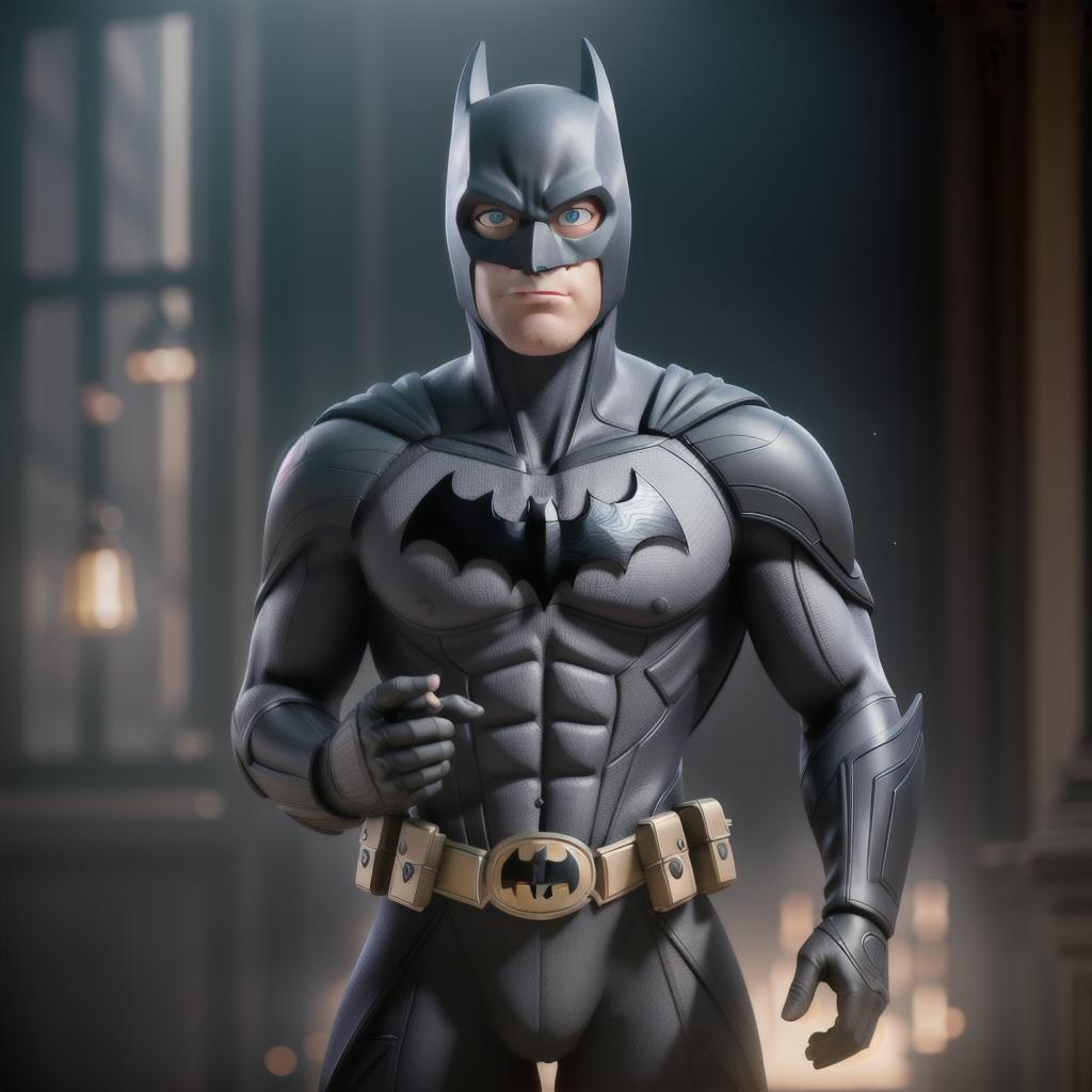  Batman hyperrealistic, full body, detailed clothing, highly detailed, cinematic lighting, stunningly beautiful, intricate, sharp focus, f/1. 8, 85mm, (centered image composition), (professionally color graded), ((bright soft diffused light)), volumetric fog, trending on instagram, trending on tumblr, HDR 4K, 8K