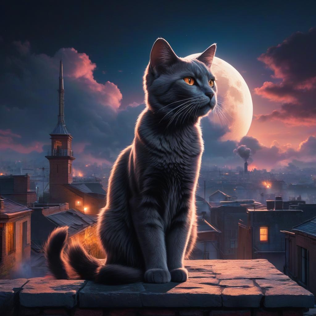  graffiti style The cat walks along the rooftops, the full moon is shining, smoke is coming from the chimneys on the rooftops, night is in full swing . street art, vibrant, urban, detailed, tag, mural hyperrealistic, full body, detailed clothing, highly detailed, cinematic lighting, stunningly beautiful, intricate, sharp focus, f/1. 8, 85mm, (centered image composition), (professionally color graded), ((bright soft diffused light)), volumetric fog, trending on instagram, trending on tumblr, HDR 4K, 8K