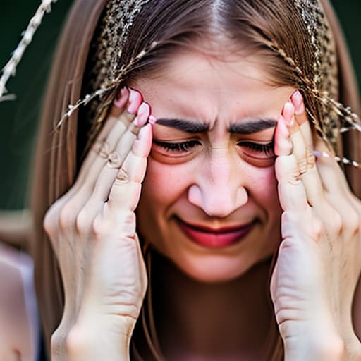  Young Jew Girl crying eyes closed hand stuck in barbed wire bleeding