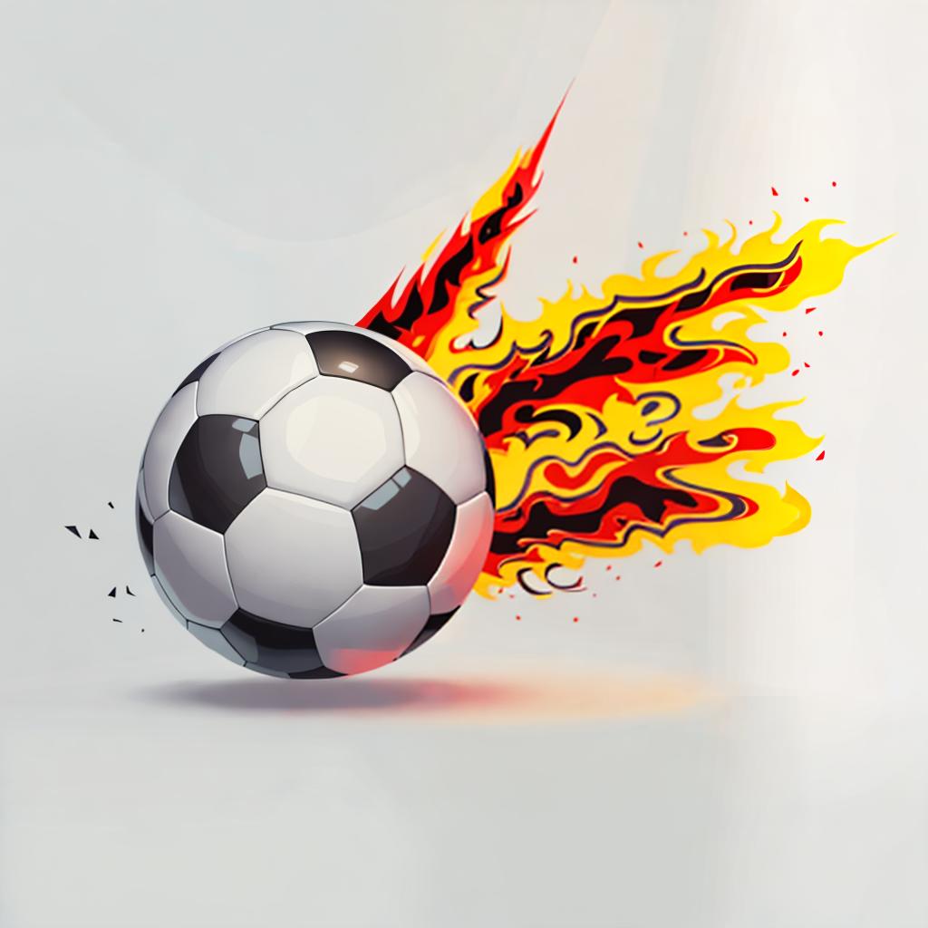  A white background with an iconic soccer ball ablaze in flames, ((vector art style)). professional design, best quality, masterpiece
