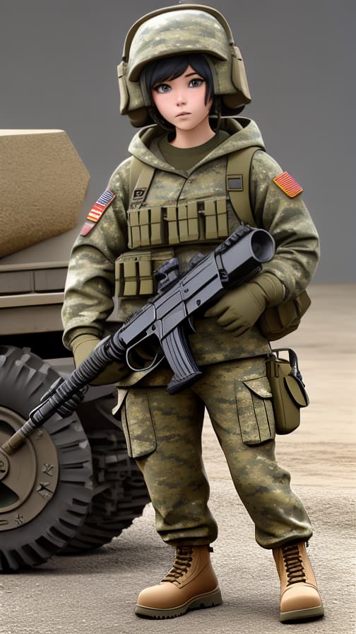  Camouflage clothing, two heads, U.S. Army soldier equipment, military equipment, machine guns, girls, cute.