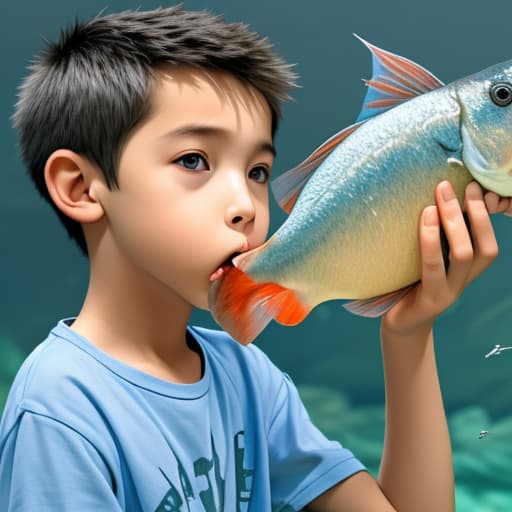  Boy eating a fish