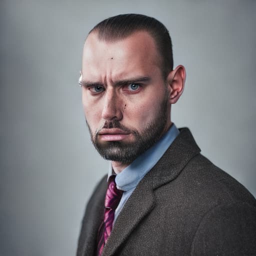 portrait+ style angry man in Russia. shows face
