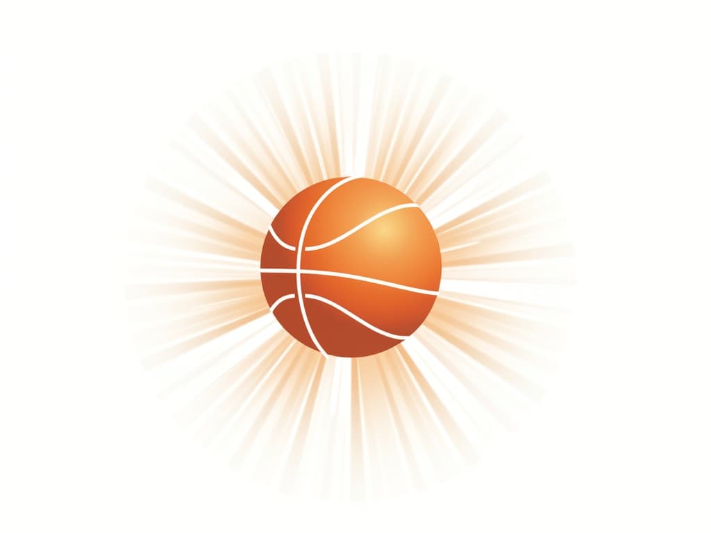  basketball abstract, rays coming from it, vector, illustraction, white background, monochromatic, single orange ball