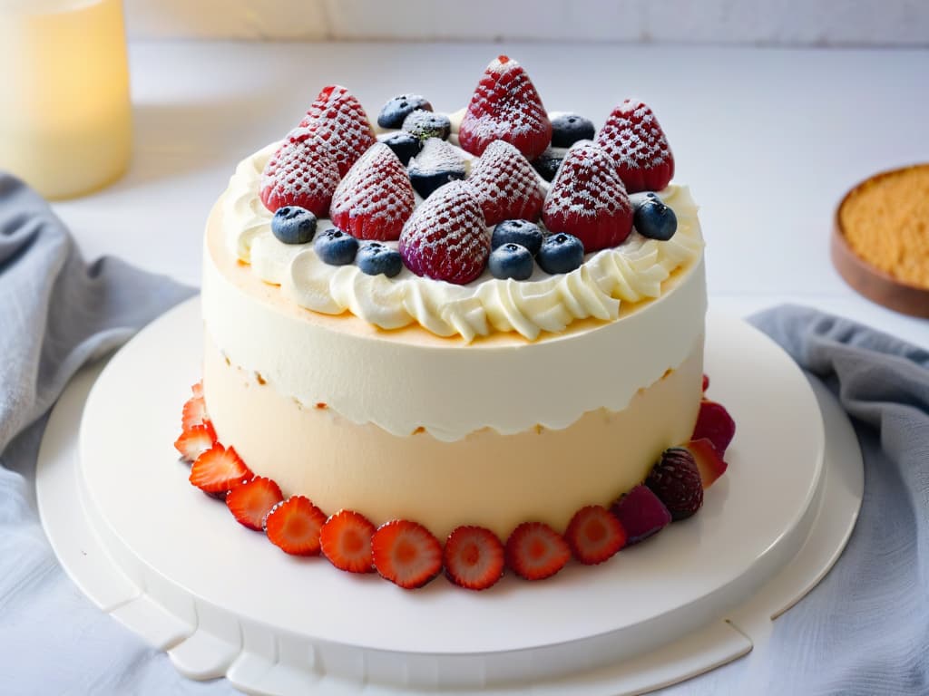  An 8k ultradetailed image of a beautifully plated vegan tres leches cake, showcasing layers of moist sponge cake soaked in plantbased milks, topped with a fluffy dairyfree whipped cream and fresh berries. The cake sits on a sleek, modern white plate against a simple, elegant backdrop, capturing the essence of traditional desserts reimagined in a vegan, minimalist style. hyperrealistic, full body, detailed clothing, highly detailed, cinematic lighting, stunningly beautiful, intricate, sharp focus, f/1. 8, 85mm, (centered image composition), (professionally color graded), ((bright soft diffused light)), volumetric fog, trending on instagram, trending on tumblr, HDR 4K, 8K