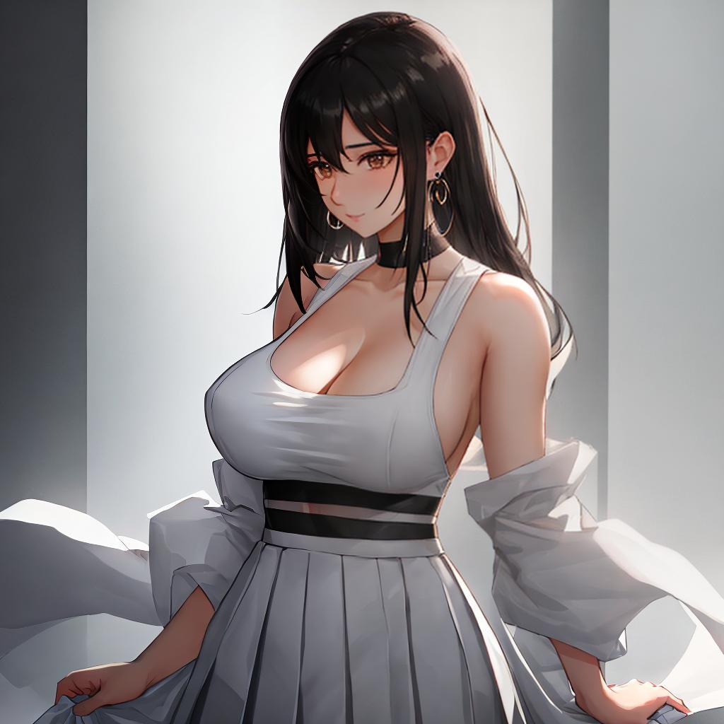  1 female 1 male, black hair, brown eyes, earrings, white top, black , mini , pleated mini , , bare arms, bare shoulders, huge s, big s, (age), showing s, , bare s, showing s, age, pulling open shirt hyperrealistic, full body, detailed clothing, highly detailed, cinematic lighting, stunningly beautiful, intricate, sharp focus, f/1. 8, 85mm, (centered image composition), (professionally color graded), ((bright soft diffused light)), volumetric fog, trending on instagram, trending on tumblr, HDR 4K, 8K