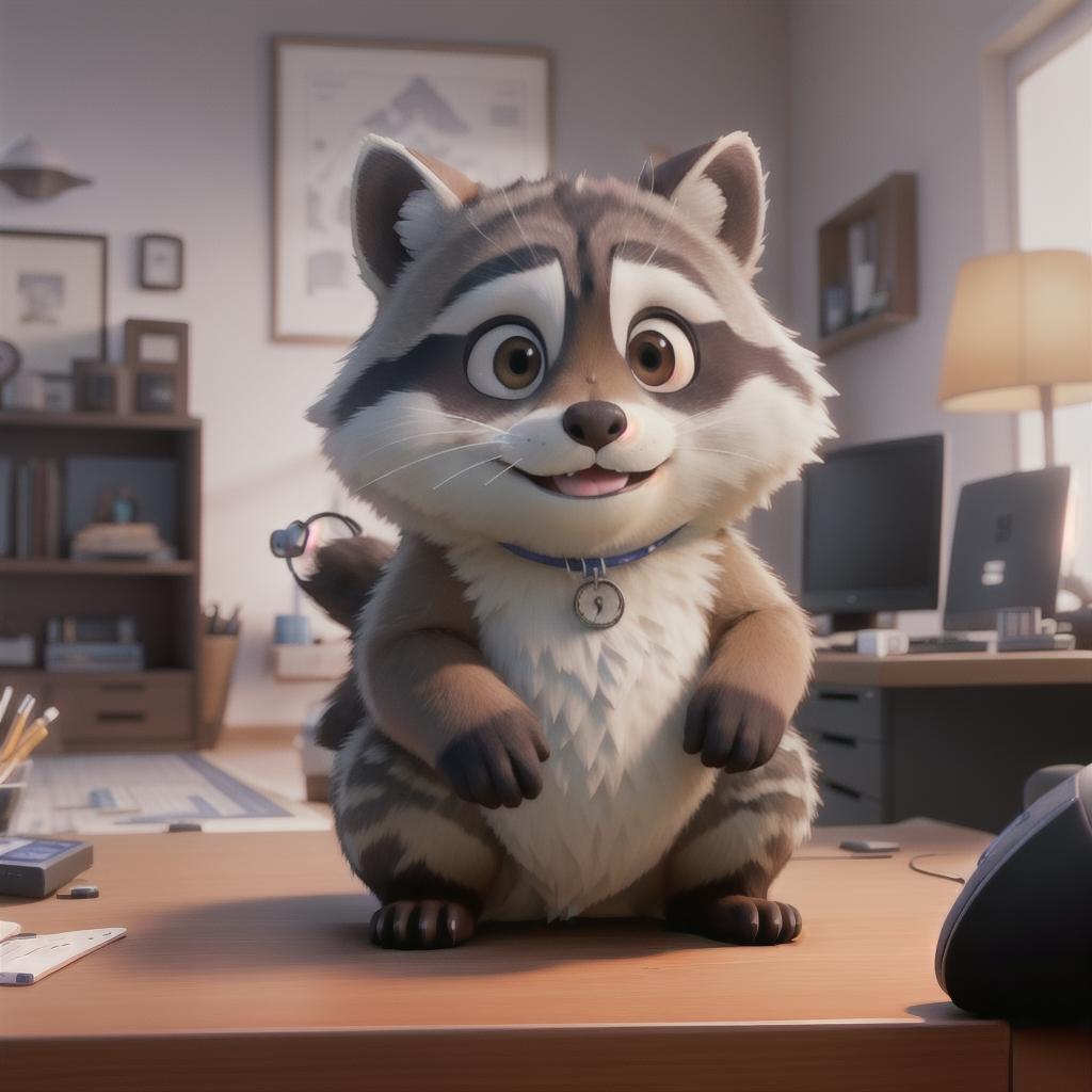  raccoon sitting in gaming chair front a computer on desktop, ((semi anthropomorphic)),(full body), tail, belly, sitting, fat, (chubby), (((white background))), solo, desktop, gaming chair, side view,  [[[clothes]]] hyperrealistic, full body, detailed clothing, highly detailed, cinematic lighting, stunningly beautiful, intricate, sharp focus, f/1. 8, 85mm, (centered image composition), (professionally color graded), ((bright soft diffused light)), volumetric fog, trending on instagram, trending on tumblr, HDR 4K, 8K