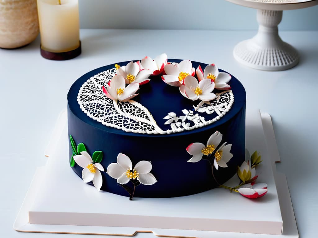  An intricately designed cake showcasing a fusion of cultural elements such as delicate Japanese cherry blossoms intertwined with vibrant Mexican papel picado patterns, all beautifully crafted with precise detail and presented on a sleek, modern platter. hyperrealistic, full body, detailed clothing, highly detailed, cinematic lighting, stunningly beautiful, intricate, sharp focus, f/1. 8, 85mm, (centered image composition), (professionally color graded), ((bright soft diffused light)), volumetric fog, trending on instagram, trending on tumblr, HDR 4K, 8K