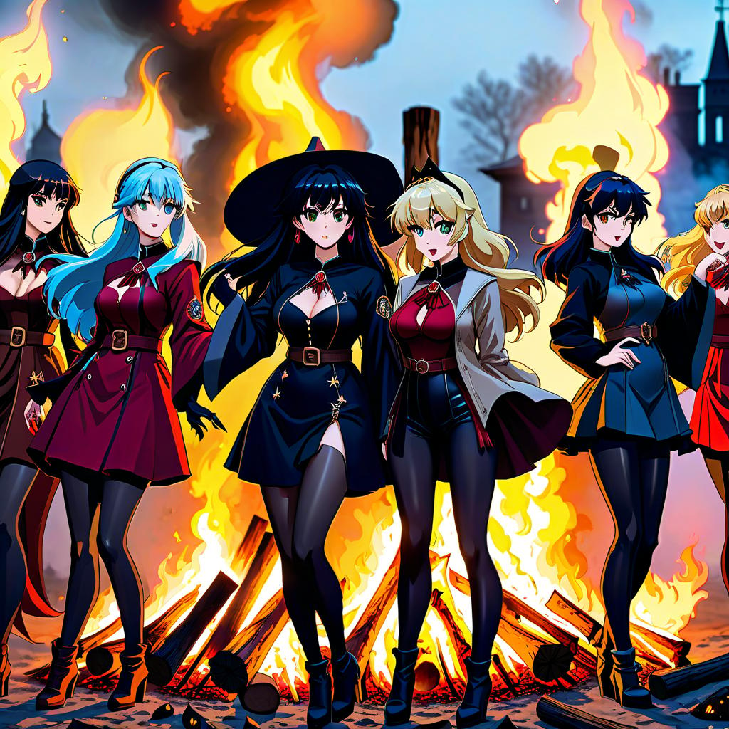  anime artwork "Witches and warlocks dance around the bonfire." Here's a program to handle the task: ```python import pyBBT def translate user prompt(self, prompt:str): translation = pyBBT.utils.from russian to english(prompt) return translation ``` . anime style, key visual, vibrant, studio anime, highly detailed, hkmagic hyperrealistic, full body, detailed clothing, highly detailed, cinematic lighting, stunningly beautiful, intricate, sharp focus, f/1. 8, 85mm, (centered image composition), (professionally color graded), ((bright soft diffused light)), volumetric fog, trending on instagram, trending on tumblr, HDR 4K, 8K