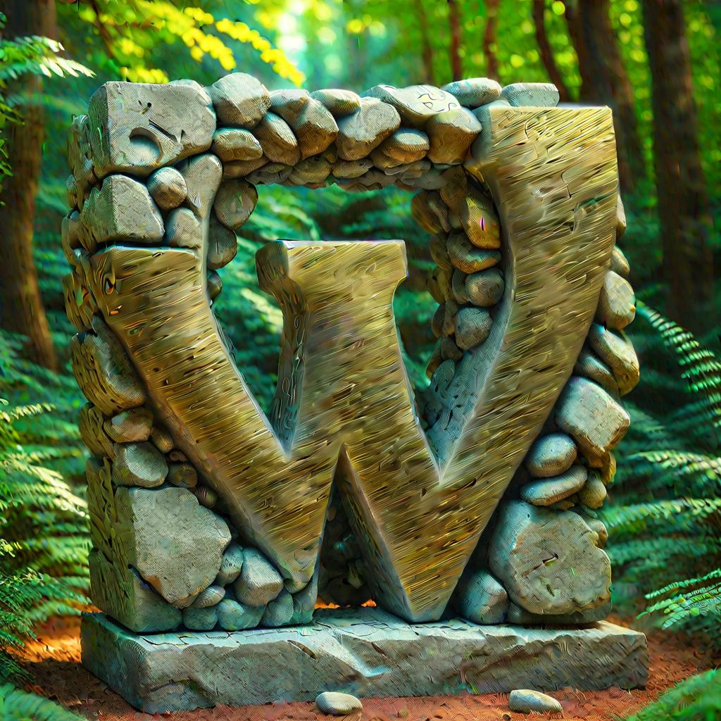  a stone sculpture looks like letter W, in a fancy fantasy rich forresttrending on instagram, trending on tumblr, HDR 4K, 8K (4k, best quality, masterpiece:1.2), sharp focus, ultrahigh res, highly detailed