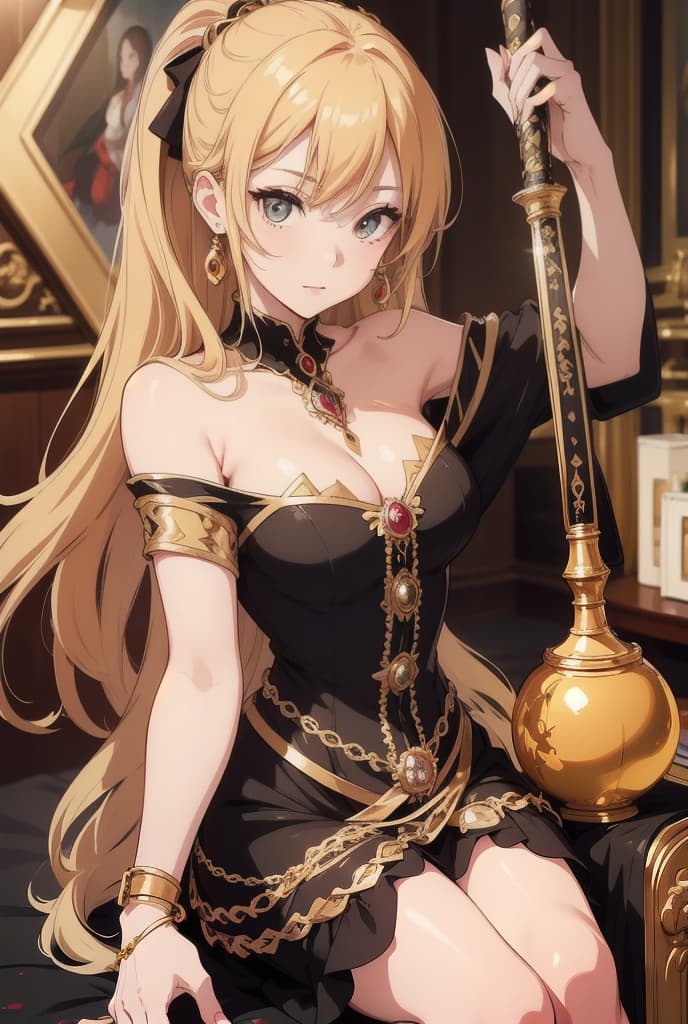  2 person holding sword in the mansion in renaissance 2D anime, the golden jewelry is rendered with precision and accuracy. wearing golden jewelry fashion,The portrait is ultra-detailed, with sharp focus and high resolution.,The photograph has a cinematic quality to it, with dramatic lighting that emphasizes the beauty of the model ,the richness of her surroundings. , The model’s skin and eyes are highly detailed, ,The image is captured with an 8k camera and edited using the latest digital tools to produce a flawless final result. ADVERTISING PHOTO,high quality, good proportion, masterpiece , The image is captured with an 8k camera