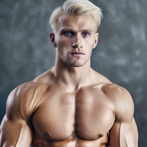 portrait+ style Russian queer fitness model blonde hunk dude face