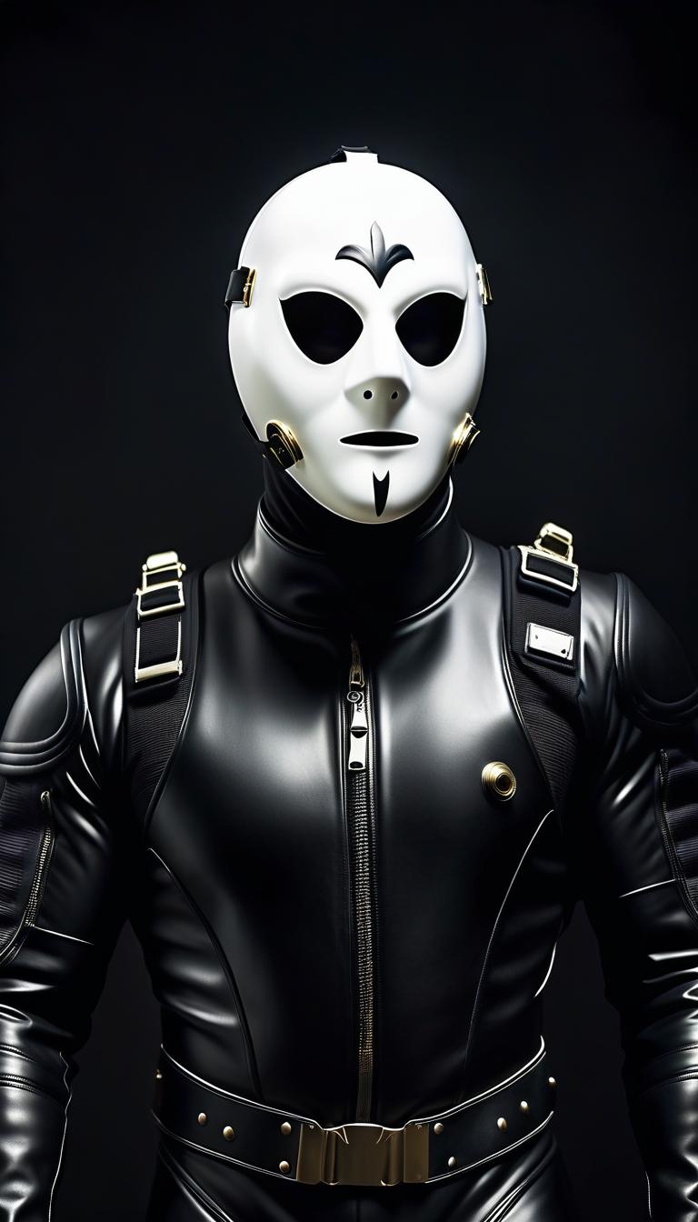  horror themed A man in a black diver's suit: with a white mask completely covering the face of a masquerade mask . eerie, unsettling, dark, spooky, suspenseful, grim, highly detailed hyperrealistic, full body, detailed clothing, highly detailed, cinematic lighting, stunningly beautiful, intricate, sharp focus, f/1. 8, 85mm, (centered image composition), (professionally color graded), ((bright soft diffused light)), volumetric fog, trending on instagram, trending on tumblr, HDR 4K, 8K