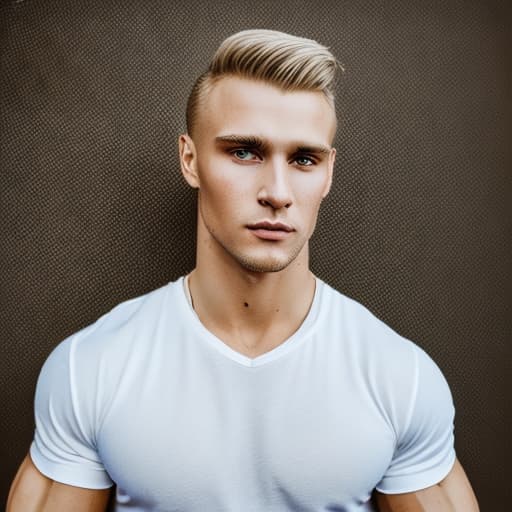 portrait+ style Russian queer fitness model blonde hunk dude face