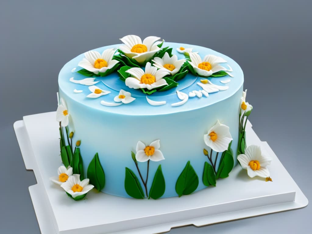  An ultradetailed image of a sleek, modern kitchen counter with a freshly baked, pristine white fondant cake as the centerpiece. The cake is adorned with intricate, lifelike augmented reality decorations, displaying vibrant flowers, swirling patterns, and shimmering metallic accents. The AR elements seamlessly blend with the realworld setting, creating a visually stunning and futuristic culinary masterpiece. hyperrealistic, full body, detailed clothing, highly detailed, cinematic lighting, stunningly beautiful, intricate, sharp focus, f/1. 8, 85mm, (centered image composition), (professionally color graded), ((bright soft diffused light)), volumetric fog, trending on instagram, trending on tumblr, HDR 4K, 8K