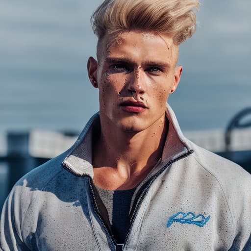 portrait+ style Russian queer fitness model blonde hunk dude face