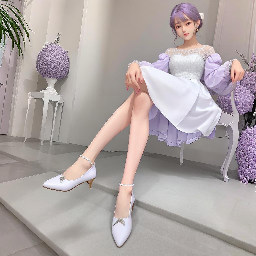  masterpiece, best quality,White dress, lilac shoes,