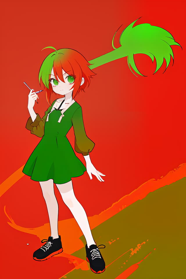  Red color of green hair character