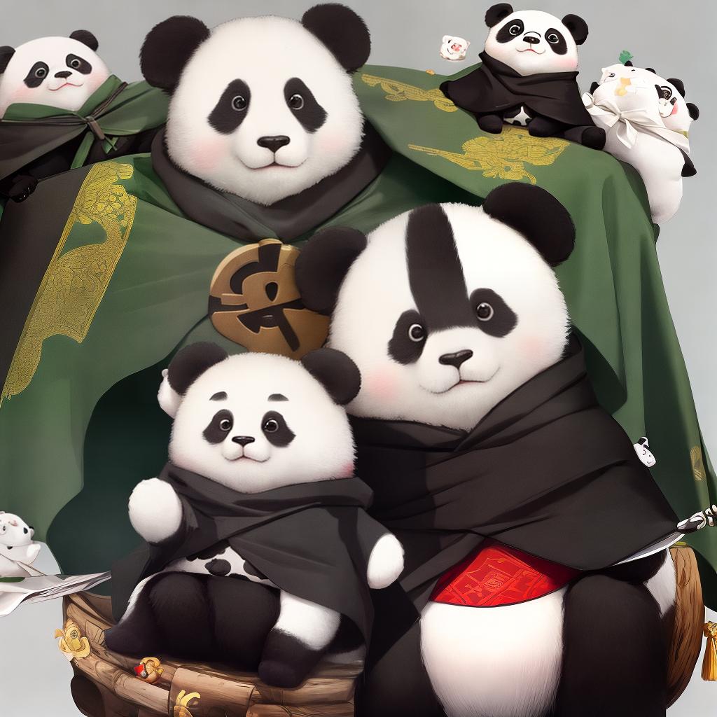  masterpiece, best quality, Panda with very cute and handsome figure which is wearing a cloak