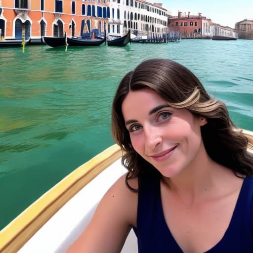  una giovanissima donna alta, con un seno grande, capelli neri, pelle scura, in costume da bagno stesa su una barca a venezia, si sta coprendo la faccia per proteggerla dai raggi del sole con un giornale.