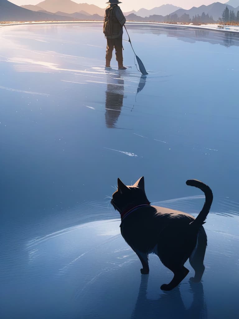  (small fish fishing:1.7、black cat that catches small fish、black cat fishing with a tail)、((icon、logotype design:1.4、symbol design))、black cat & small fish、(((on the frozen lake)))、best quality:1.4、masterpiece:1.4、ultra detailed texture、RAW photorealistic、absurd resolution、8K illustration、no background、💩、💩、💩、💩、💩、, masterpiece, best quality,8k,ultra detailed,high resolution,an extremely delicate and beautiful,hyper detail