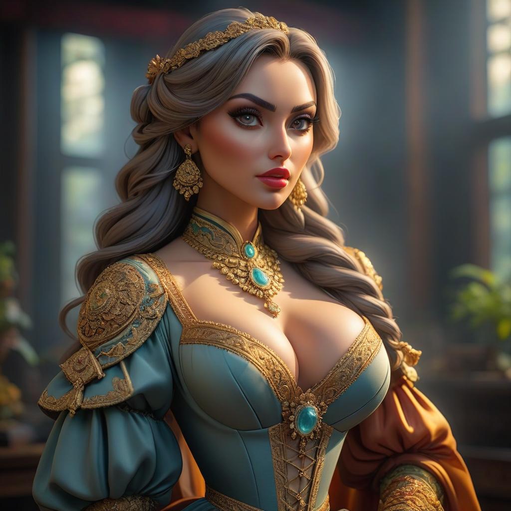  A with a huge bust and . hyperrealistic, full body, detailed clothing, highly detailed, cinematic lighting, stunningly beautiful, intricate, sharp focus, f/1. 8, 85mm, (centered image composition), (professionally color graded), ((bright soft diffused light)), volumetric fog, trending on instagram, trending on tumblr, HDR 4K, 8K