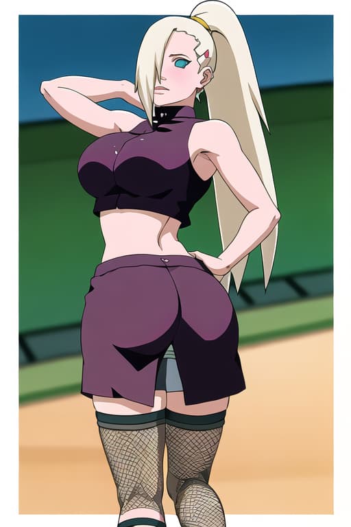  (yamanaka_ino:1.2), hair down,(masterpiece, best quality:1.2), illustration, absurdres, highres, extremely detailed,fullbody,lower_body,looking_at_breasts,looking_at_ass
