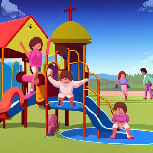  Jesus and children are playing on the playground