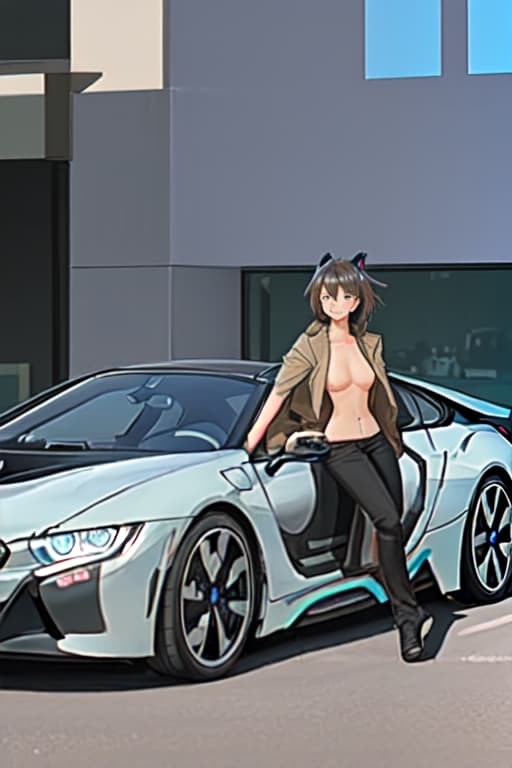  a girl with out any clothes and top of BMW i8