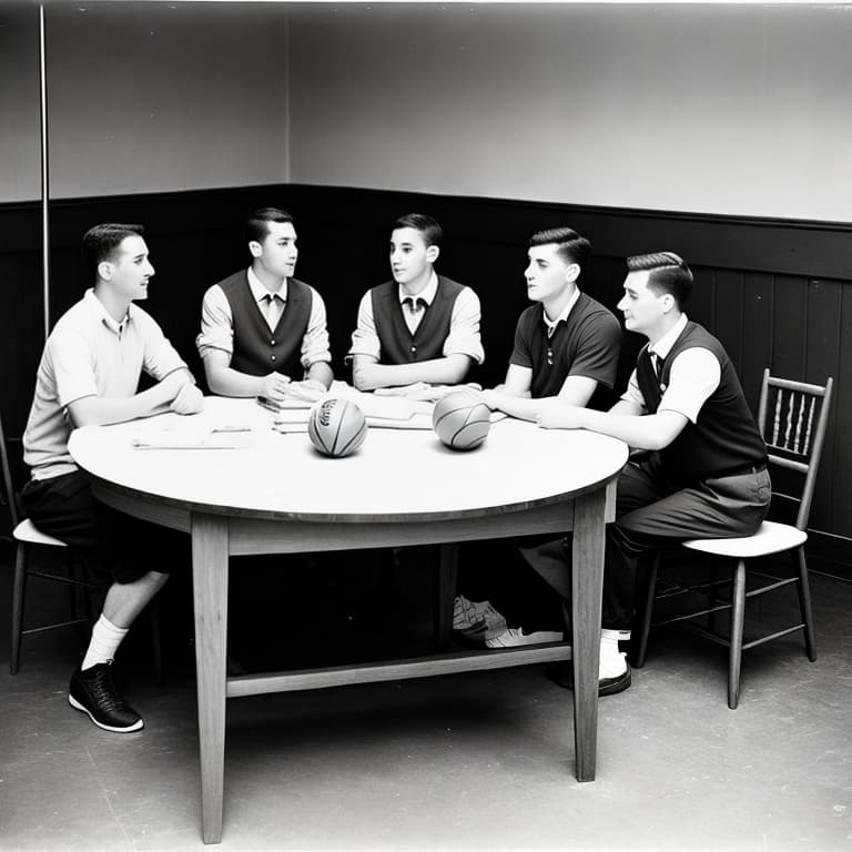  4 young men sitting in an atelier, designing a lamp with the topic Basketball, they work very precisely, on the table are many drafts and sketches from the basketball lamp, the lamp consists of a basketball.

Translation: 4 young men sitting in a studio, designing a lamp with the theme Basketball, they work very precisely, on the table are many drafts and sketches of the basketball lamp, the lamp is made of a basketball., hyperrealistic photograph, sharp focus, 8k