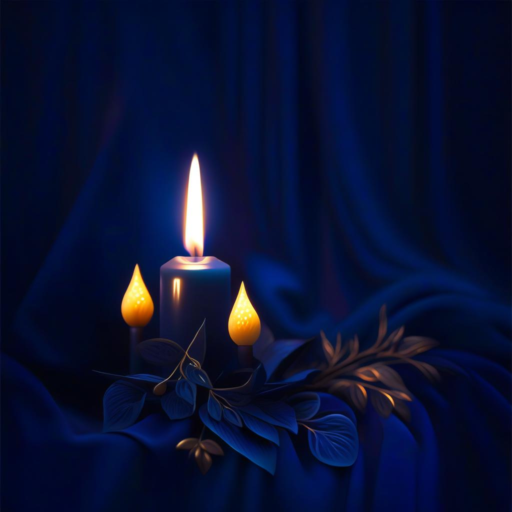  gothic style (Background):Dark blue night sky. In the sky turquoise golden stars and emerald fireworks. There are three candles on the background of the night sky. In the centre one is tall, on the sides wide and lower. (First candle decor)::pink framed with gold patterns and swirls of drops. In the middle of the candle is a flower bud and stem with emerald coloured leaves. Under the flower the candle is tied with a ribbon of blue blue colour. (Second and third candle decor):purple colour, framed with golden drops. In the middle is a purple coloured flower bud and stems with emerald coloured leaves. Zentangle have the signature uneven edge and rounded corners. The original tiles are in the form of geometric shapes: square, triangle, rectang hyperrealistic, full body, detailed clothing, highly detailed, cinematic lighting, stunningly beautiful, intricate, sharp focus, f/1. 8, 85mm, (centered image composition), (professionally color graded), ((bright soft diffused light)), volumetric fog, trending on instagram, trending on tumblr, HDR 4K, 8K