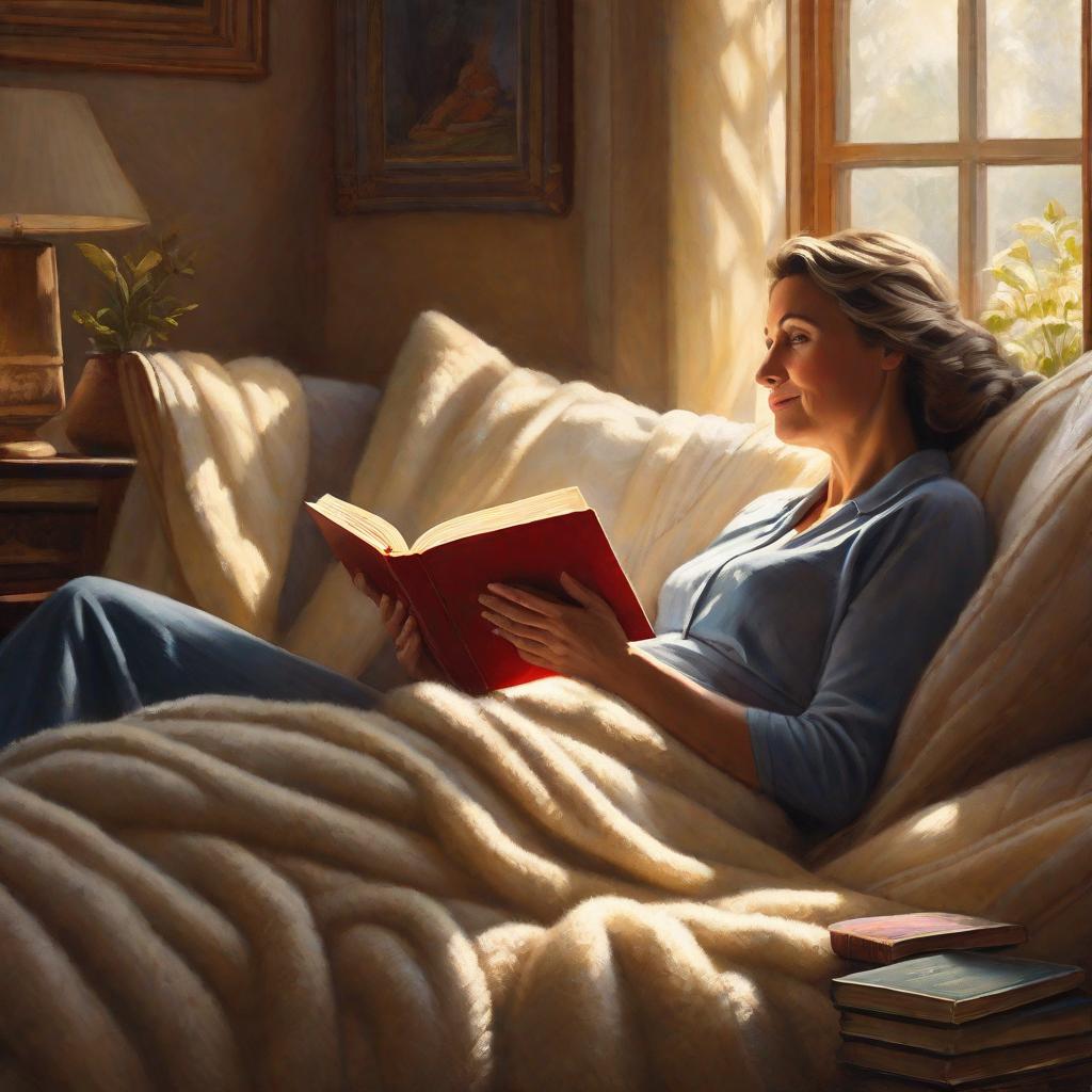  Prompt: "A cozy scene of a mother and lying comfortably under fluffy blankets indoors, illuminated gently by soft, warm light. The mother is holding an open, book, with a look of deep concentration and nurturing love on her face as she reads out loud. The , wide-eyed with anticipation and imagination, is nestled next to her, eagerly listening. Despite the lack of sch bubbles or text, it is clear that a magical story is being told, sparking a sense of wonderment. The atmosphere is filled with peace, bonding, and familial warmth, and set against a backdrop of a tidy room, causing the viewer to feel an immediate sense of homely comfort."((masterpiece)), best quality, very detailed, high resolution, sharp, sharp image, ex hyperrealistic, full body, detailed clothing, highly detailed, cinematic lighting, stunningly beautiful, intricate, sharp focus, f/1. 8, 85mm, (centered image composition), (professionally color graded), ((bright soft diffused light)), volumetric fog, trending on instagram, trending on tumblr, HDR 4K, 8K