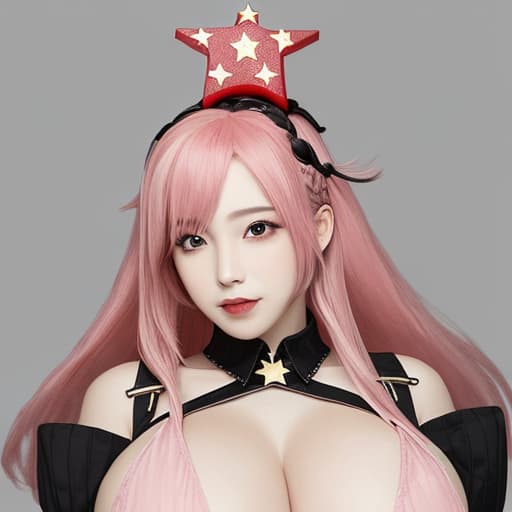  Woman with pink hair and a star on her head with big breasts