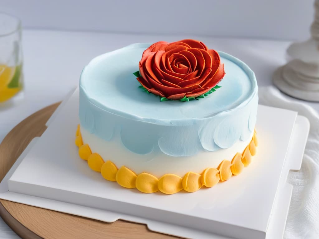  An intricate, closeup image of a beautifully designed roseshaped cake created using a silicone mold, showcasing the fine details and smooth finish of the dessert. The cake is elegantly dusted with powdered sugar, set against a clean, white backdrop to highlight its artistry and precision. hyperrealistic, full body, detailed clothing, highly detailed, cinematic lighting, stunningly beautiful, intricate, sharp focus, f/1. 8, 85mm, (centered image composition), (professionally color graded), ((bright soft diffused light)), volumetric fog, trending on instagram, trending on tumblr, HDR 4K, 8K