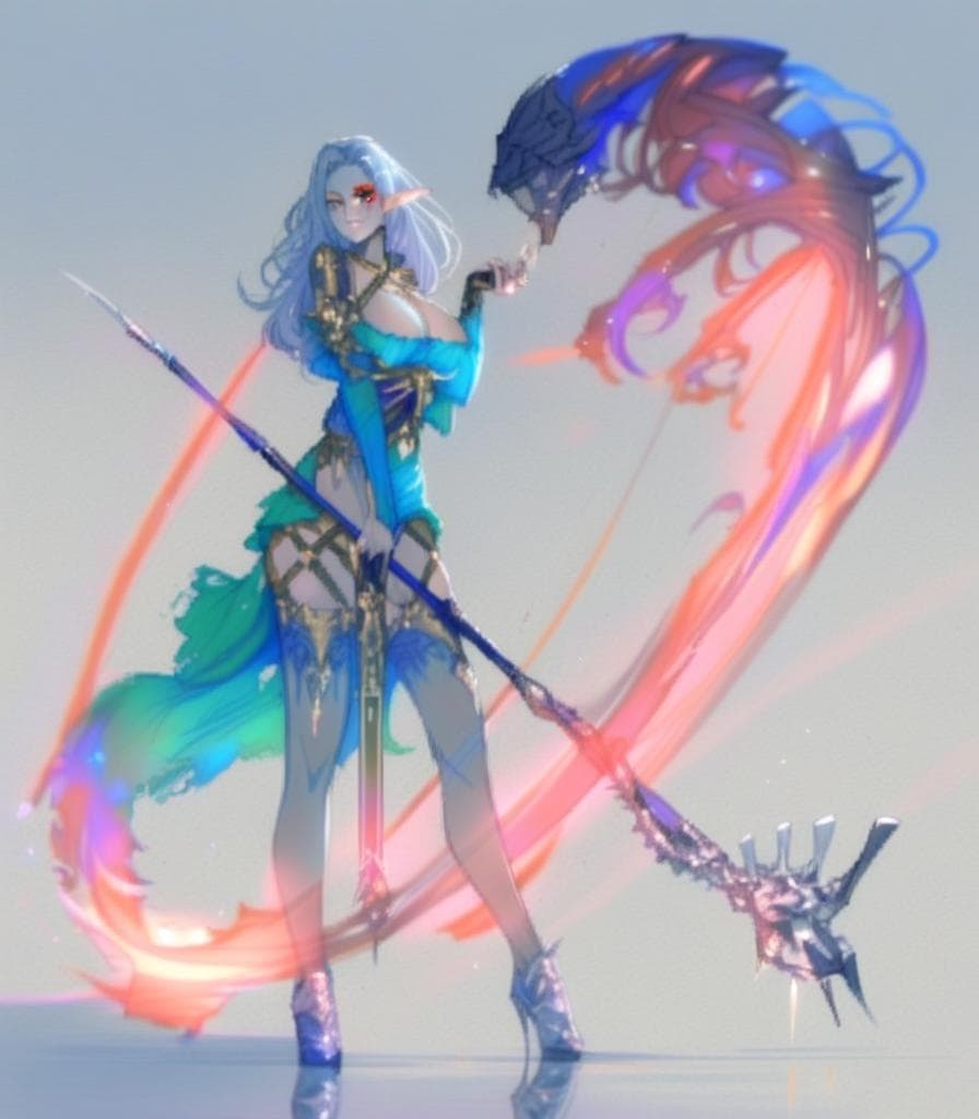 ((masterpiece)), (high quality), (best quality), (detailed), white background, perfect lighting, detailed face, detailed body, woman elf sorcerer, face tattoo, sexy, powerful, highly detailed