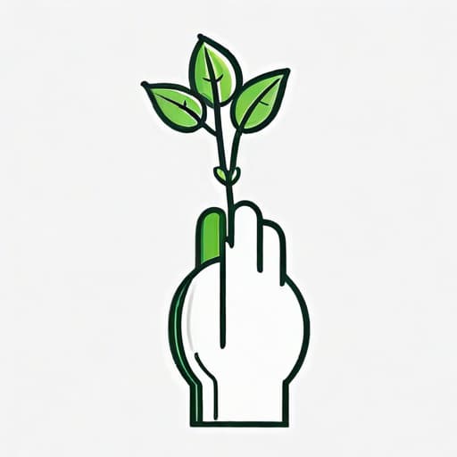  Draw a smiling plant sprout icon with a pair of gardening gloves hugging it from the sides, representing care and nurturing. This friendly, clean, vector icon would capture the essence of your business, Green Thumb Gardeners, embracing the idea of fostering growth and creating a welcoming environment for nature. ((for a logo)), minimalistic, vector illustration, (simple), (white background), no background, for a company, strong color contrast