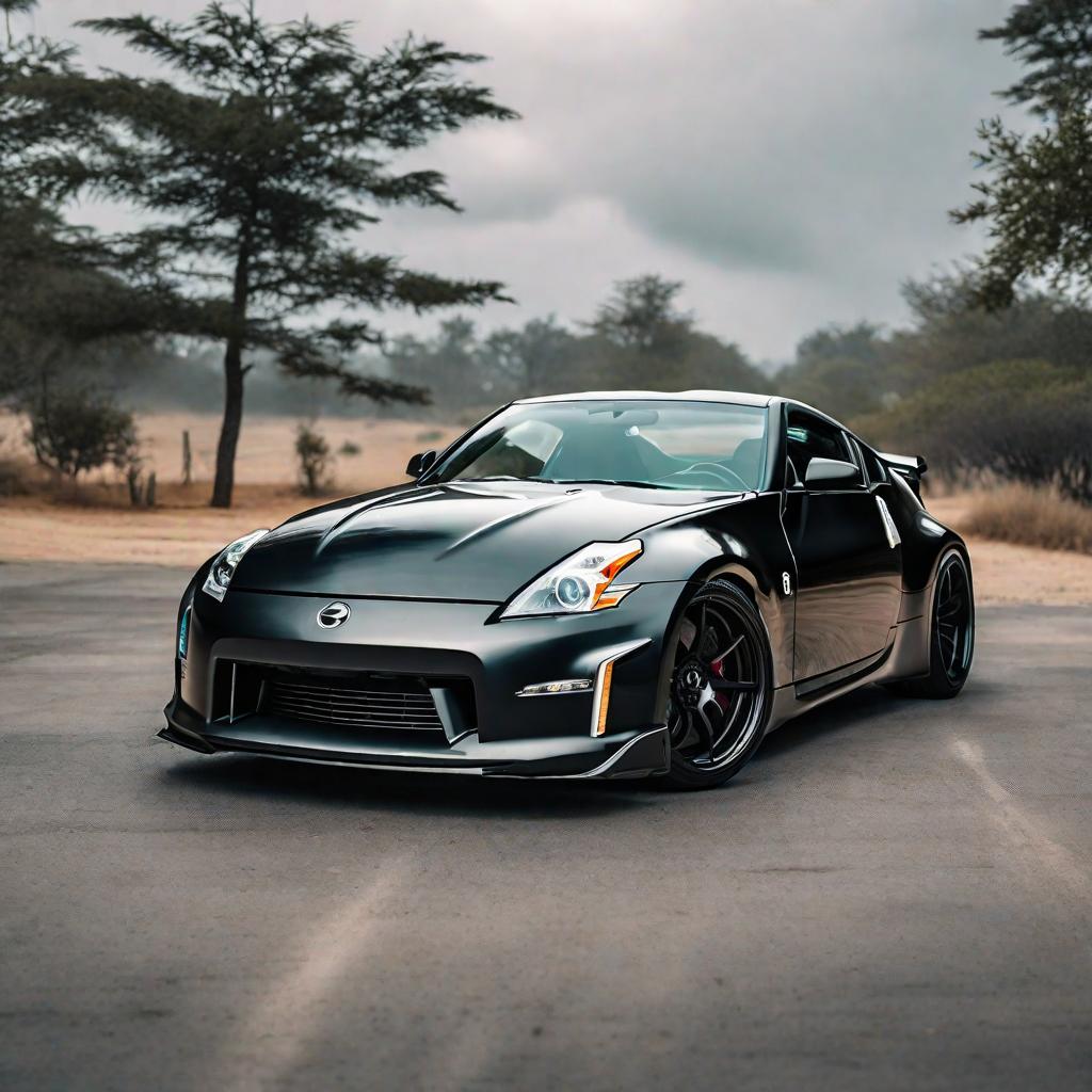  Nizan 350z tuneado al 100 hyperrealistic, full body, detailed clothing, highly detailed, cinematic lighting, stunningly beautiful, intricate, sharp focus, f/1. 8, 85mm, (centered image composition), (professionally color graded), ((bright soft diffused light)), volumetric fog, trending on instagram, trending on tumblr, HDR 4K, 8K