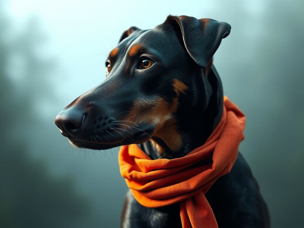  a black dog hyperrealistic, full body, detailed clothing, highly detailed, cinematic lighting, stunningly beautiful, intricate, sharp focus, f/1. 8, 85mm, (centered image composition), (professionally color graded), ((bright soft diffused light)), volumetric fog, trending on instagram, trending on tumblr, HDR 4K, 8K