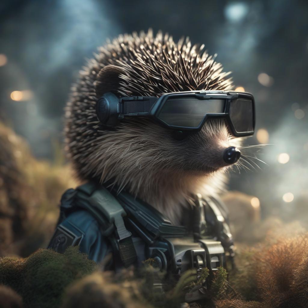  hedgehog cosmic special forces chaos superbeing hyperrealistic, full body, detailed clothing, highly detailed, cinematic lighting, stunningly beautiful, intricate, sharp focus, f/1. 8, 85mm, (centered image composition), (professionally color graded), ((bright soft diffused light)), volumetric fog, trending on instagram, trending on tumblr, HDR 4K, 8K