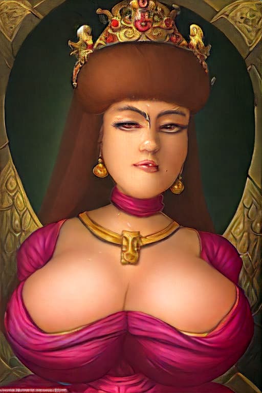  A beautiful empress portrait blessed with incredibly large breasts . Massive cleavage that would make men faint